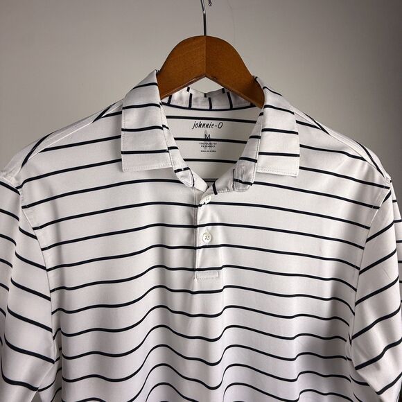 Johnnie-O Men’s Polo Shirt | Medium White Navy Stripe - Picture 2 of 6